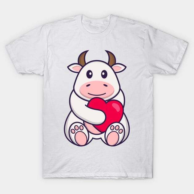 Cute cow holding a big red heart. T-Shirt by kolega